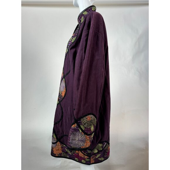 Reversible Vintage 80s Womens Coat With Floral Quilted Pattern & Black Faux Leat - Picture 16 of 16